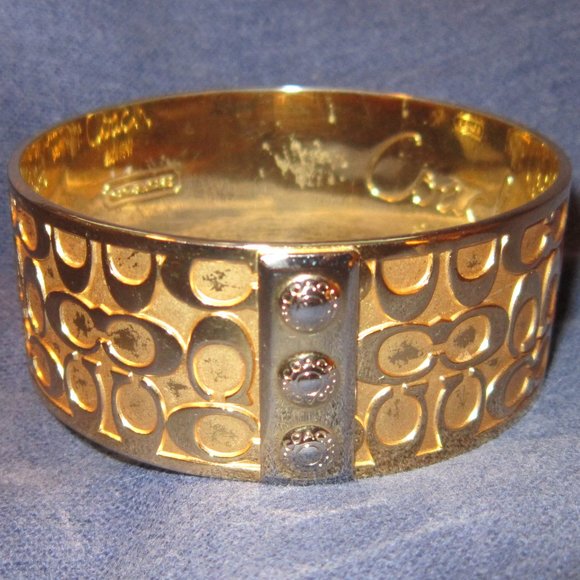 Coach Jewelry - gold-tone COACH cuff bracelet C logo with button-snap-look design jewelry